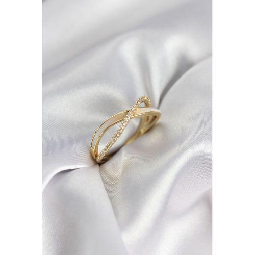 Zirkon Taşlı Sarmal Sedefli Gold Renk Kadın Yüzük