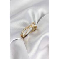 Zirkon Taşlı Sarmal Sedefli Gold Renk Kadın Yüzük