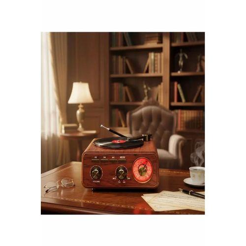 Nostaljik Tasarım Plak Çalar Görünümlü Radyolu Bluetooth Hoparlör Retro Müzik Plak