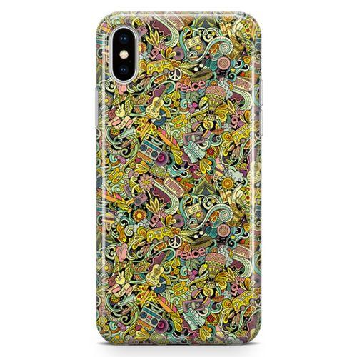 Apple iPhone X Kılıf Hippie Doodle Arka Kapak Koruma Desenli Full Koruyucu