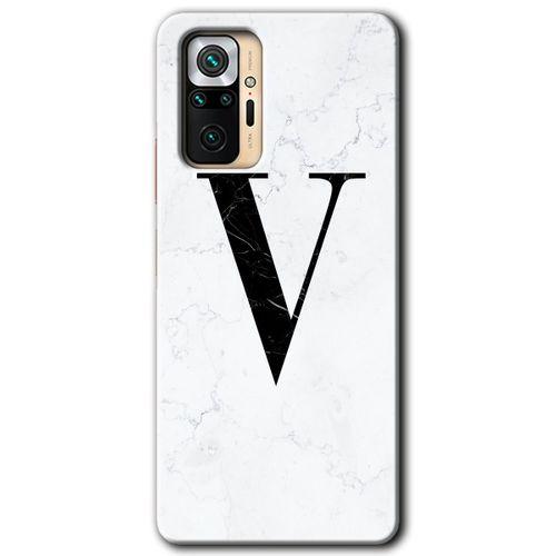 MRCİLETİSİM Xiaomi Redmi Note 10 Pro Kılıf Baskılı Kapak - Beyaz Mermer Desenli V Harfi + 5D Tam Kaplayan Cam