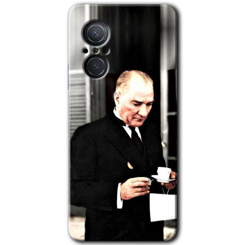 MRCİLETİSİM Huawei Nova 9 SE Kılıf HD Desen Baskılı Arka Kapak+Temperli Cam - Atatürk Türk Kahvesi