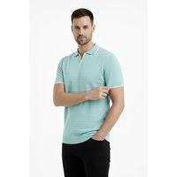 Erkek Triko Kumaş Yakalı Düğmesiz Açık Yaka Fitilli Kısa Kollu Regular Fit Tişört T-shirt - Mint Yeşili