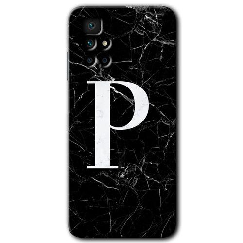 Xiaomi Redmi 10 Kılıf HD Desen Baskılı Arka Kapak + Temperli Cam - Siyah Mermer Desenli P Harfi