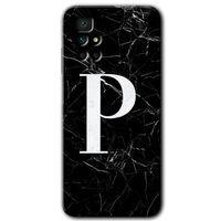 Xiaomi Redmi 10 Kılıf HD Desen Baskılı Arka Kapak + Temperli Cam - Siyah Mermer Desenli P Harfi