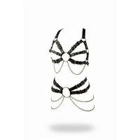 Siyah Harness Takım Zincir Detaylı Metal Halka Aksesuarlı - Brf1260