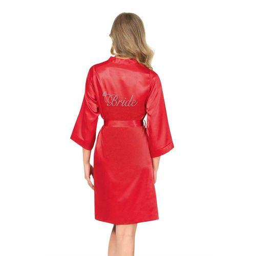 Kırmızı Kısa Saten Bride Sabahlık