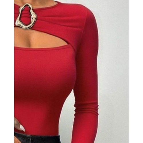 Kadın Uzun Kollu Bisiklet Yaka Göğüs Dekolteli Viskon Bluz
