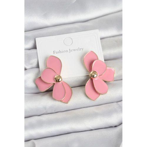 Pembe Mineli Lotus Model Pirinç Kadın Küpe