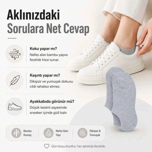 Kadın Bambu 6’lı Dikişsiz Babet Çorap Siyah Beyaz Gri Görünmez Sneaker Çorap Nefes Alan Yumuşak