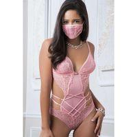 Pembe Dantel İşlemeli Maskeli Fantezi Body