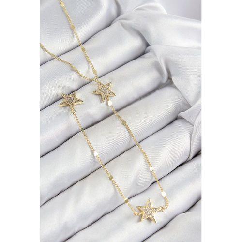 Pirinç Zirkon Taşlı Yıldız Model Gold Renk Y Kolye