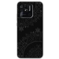 Redmi 10C Kılıf HD Desen Baskılı Arka Kapak - Siyah Mandala + Kırılmaz Cam