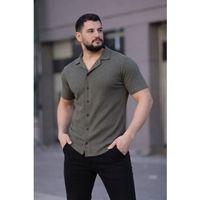 Erkek Waffle Kumaş Kısa Kollu Düğmeli Açık Yaka Regular Fit Gömlek - Haki