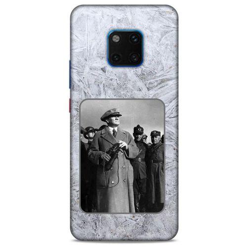 Huawei Mate 20 Pro Kılıf Atatürk (33) Hybrid Kılıf Beyaz Tüyler