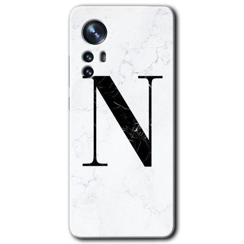 Xiaomi Mi 12 Kılıf HD Desen Baskılı Arka Kapak + Temperli Cam - Beyaz Mermer Desenli N Harfi