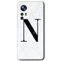 Xiaomi Mi 12 Kılıf HD Desen Baskılı Arka Kapak + Temperli Cam - Beyaz Mermer Desenli N Harfi