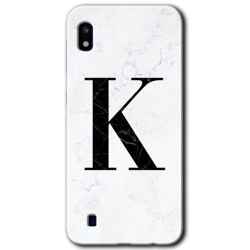 Potkal Hediye Fabrikası Samsung Galaxy A10 Kılıf HD Desen Baskılı Arka Kapak - Beyaz Mermer Desenli K Harfi