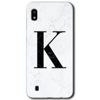 Potkal Hediye Fabrikası Samsung Galaxy A10 Kılıf HD Desen Baskılı Arka Kapak - Beyaz Mermer Desenli K Harfi