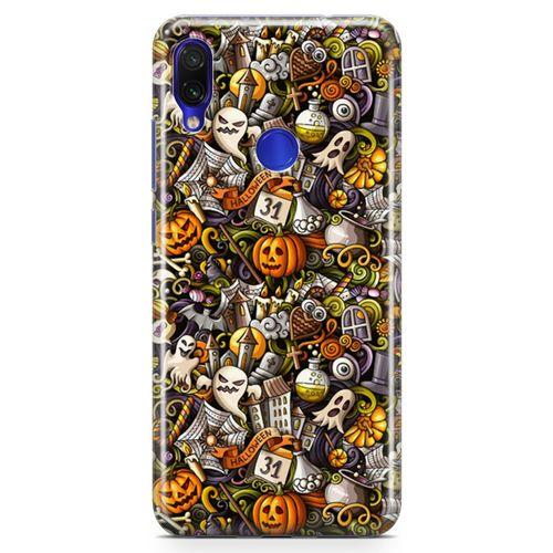 Xiaomi Redmi Note 7 Pro Kılıf Cadılar Bayramı Doodle Arka Kapak Koruma Desenli Full Koruyucu