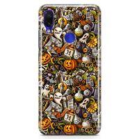 Xiaomi Redmi Note 7 Pro Kılıf Cadılar Bayramı Doodle Arka Kapak Koruma Desenli Full Koruyucu