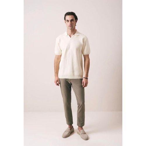 Dawson Polo V Yaka Düğmesiz Kısa Kollu Tok Kumaş Triko Erkek T-Shirt - Bej