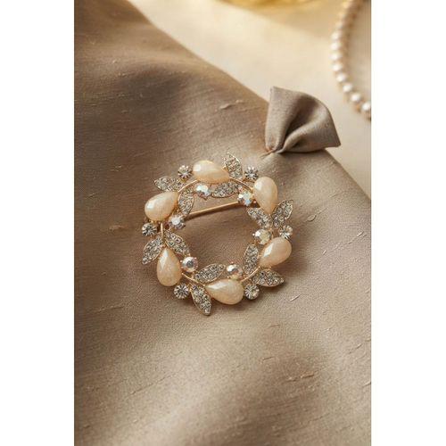 Gold Krem Detaylı Zirkon Taşlı Broş