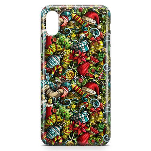 Apple iPhone XS Kılıf Yılbaşı Süsleri Doodle Arka Kapak Koruma Desenli Full Koruyucu