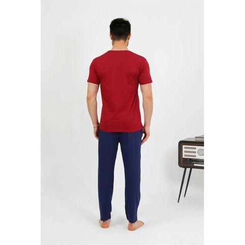 Erkek Pamuk Kısa Kol Pijama Takım Bordo