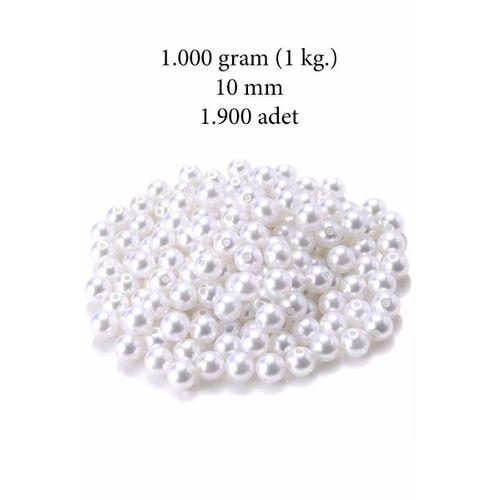 1.000 gram (1 kg.) 10mm Beyaz Renk Plastik İnci Boncuk Çanta ve Takı Yapım Boncuğu (~1.900 adet)