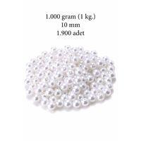 1.000 gram (1 kg.) 10mm Beyaz Renk Plastik İnci Boncuk Çanta ve Takı Yapım Boncuğu (~1.900 adet)