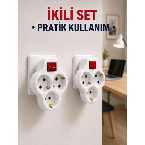 Kablosuz 3’lü Priz Çoklayıcı Açma Kapama Anahtarlı Duvar Tipi 2 Adet Set