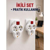 Kablosuz 3’lü Priz Çoklayıcı Açma Kapama Anahtarlı Duvar Tipi 2 Adet Set