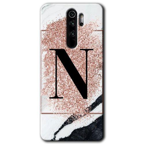 Redmi Note 8 Pro Kılıf HD Desen Baskılı Arka Kapak - Pembe Mermer Desenli N Harfi