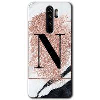 Redmi Note 8 Pro Kılıf HD Desen Baskılı Arka Kapak - Pembe Mermer Desenli N Harfi