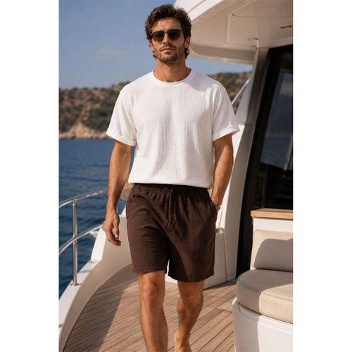 Mann Relax Fit %100 Pamuk Meridian Kumaş Basic Erkek Şort - Kahve