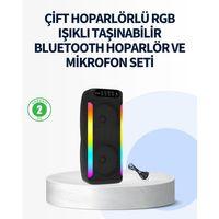 Rgb Işıklı Çift Hoparlörlü Taşınabilir Bluetooth Speaker Ve Mikrofon