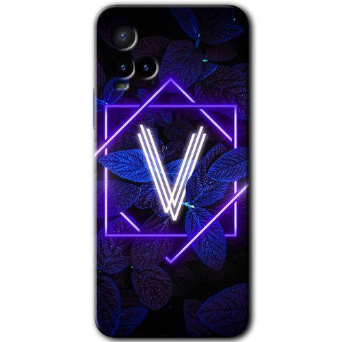 Potkal Hediye Fabrikası Vivo Y21s Kılıf HD Desen Baskılı Arka Kapak - Dark Neon Yaprak V Harfi