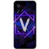 Potkal Hediye Fabrikası Vivo Y21s Kılıf HD Desen Baskılı Arka Kapak - Dark Neon Yaprak V Harfi