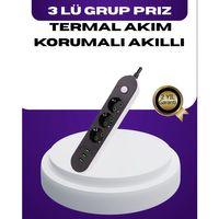 Usb Yuvalı Anahtarlı Üçlü Priz 2 Metre Kablolu