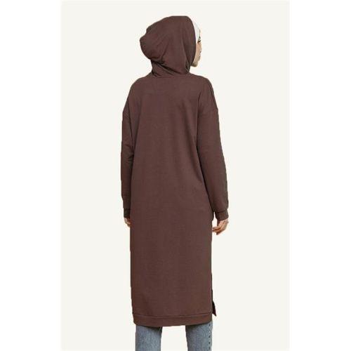 Atlas Kapşonlu Uzun Sade Basic Sweatshirt - 03007.028 - Kahverengi