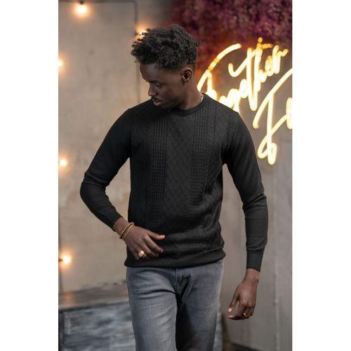 Regular Fit Yünlü Kendinden Desenli Bisiklet Yaka Triko Kazak