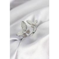 Gümüş Renk Beyaz Kelebek Model Zirkon Taşlı Kadın Yüzük