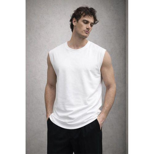 Mantius Oversize Bisiklet Yaka Erkek Atlet Kolsuz T-Shirt - Beyaz