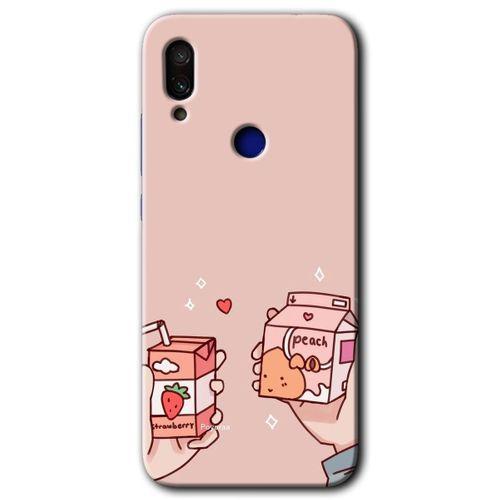 Xiaomi Redmi Note 7 Kılıf HD Desen Baskılı Arka Kapak+Temperli Cam - Meyveli Süt