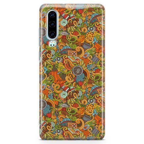 Huawei P30 Kılıf Doodle Piknik Seti Arka Kapak Koruma Desenli Full Koruyucu