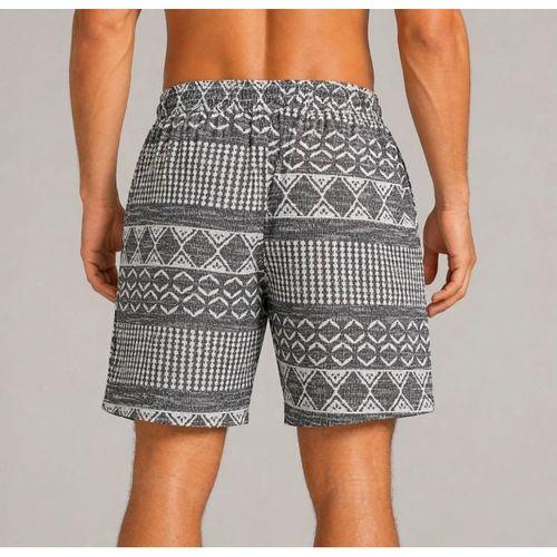 Erkek Dokuma Etnik Desenli Şort Lastikli Bel Bağcıklı Cepli Yazlık Rahat - Gri