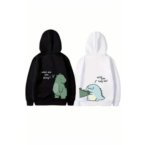 Sevgililer Günü Özel Unisex Kapüşonlu Baskılı Oversize Sweatshirt - Beyaz