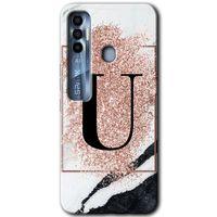 Tecno Spark 7 Pro Kılıf HD Desen Baskılı Arka Kapak - Pembe Mermer Desenli U Harfi