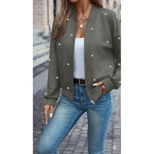 Kadın Uzun Kollu önden Fermuarlı Incili Kısa Modal Ceket